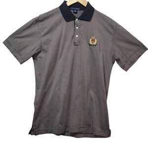 Devon & Jones Mens Pima Cotton Striped Polo Shirt Italia Crest Navy White Size M